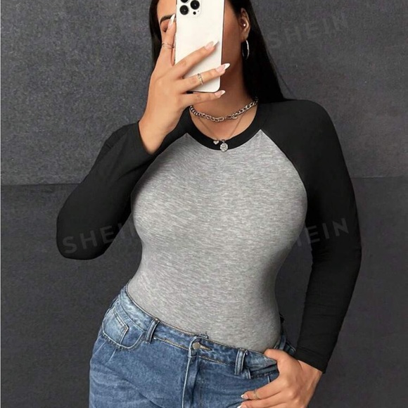 Two Tone Raglan Sleeve Bodysuit - Picture 3 of 4